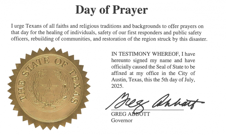 Governor Abbot Texas Day of Prayer