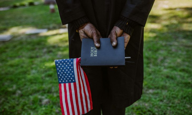 Bible with a US Flag