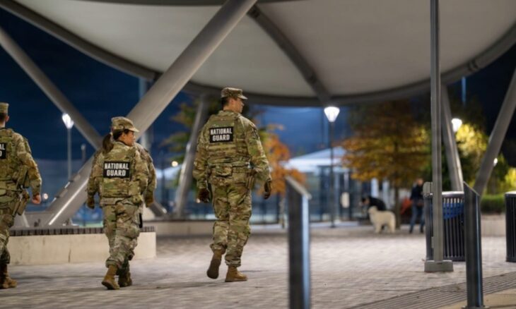 U.S. Army National Guard Soldiers conduct an evening presence patrol in Washington, D.C., as part of the Safe and Beautiful mission.